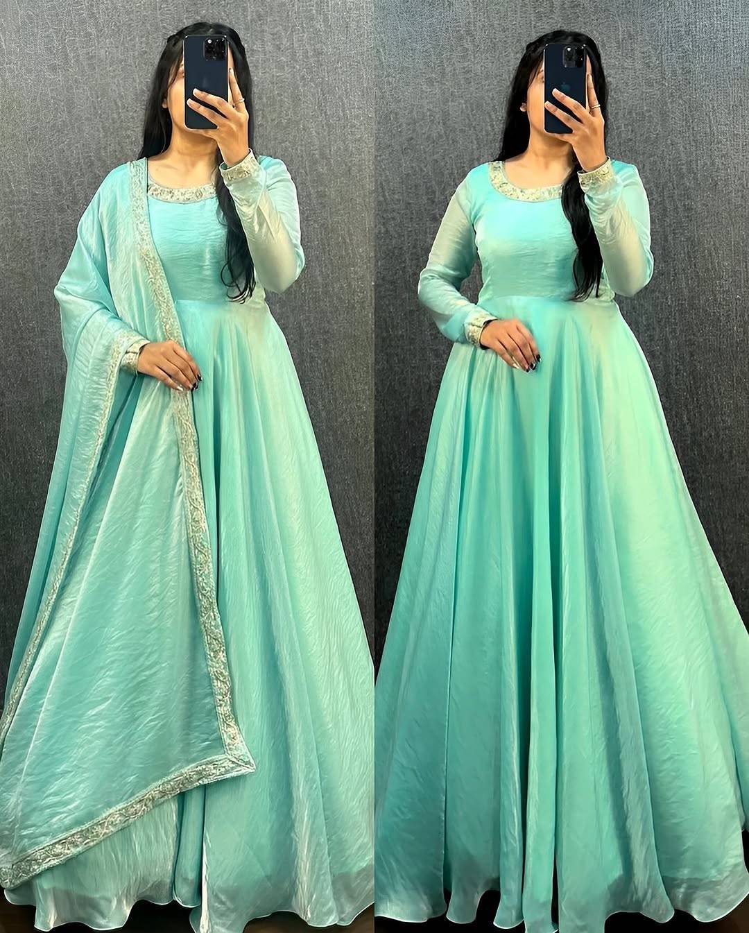 Elegant Space Silk Gown with Dupatta