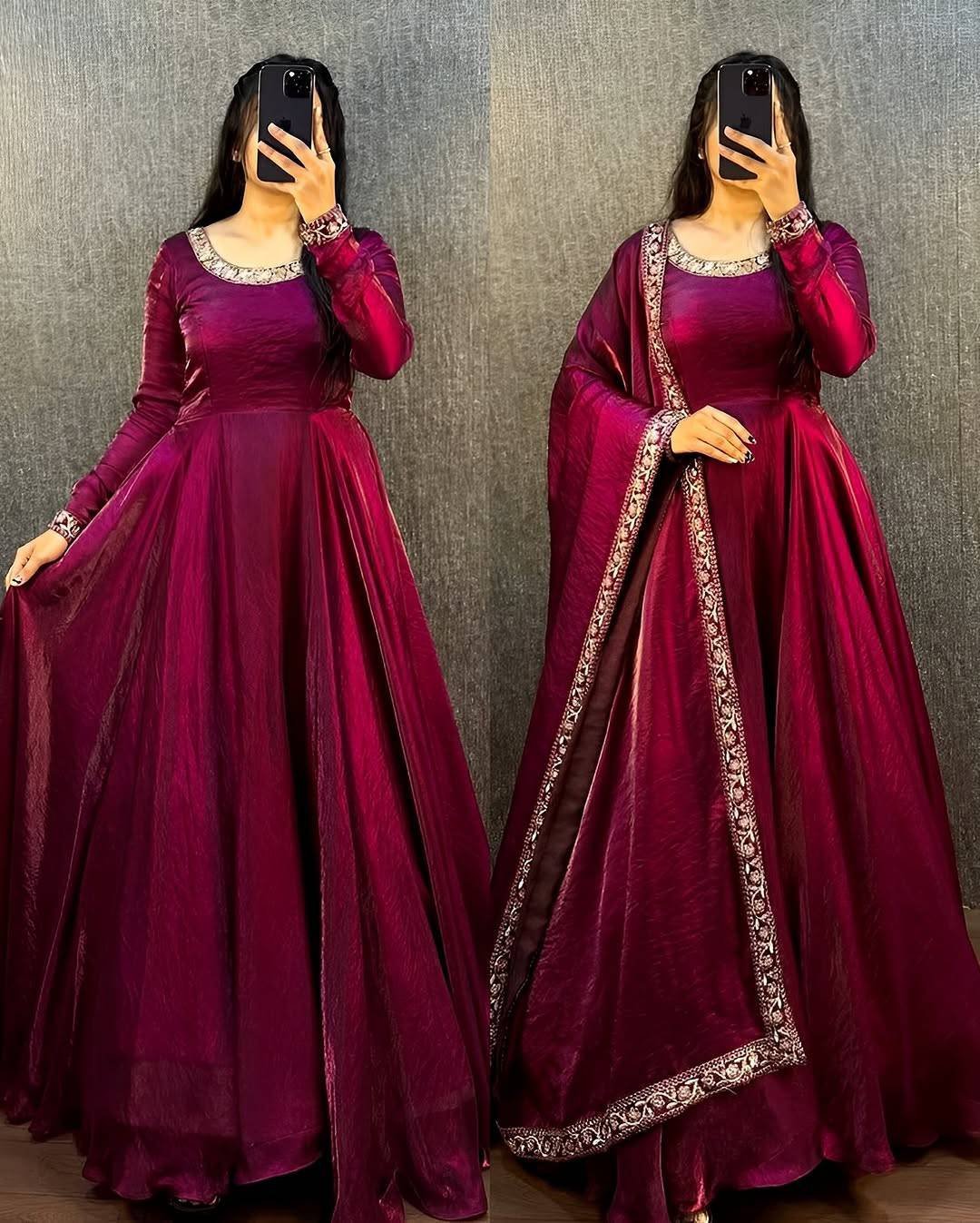 Elegant Space Silk Gown with Dupatta