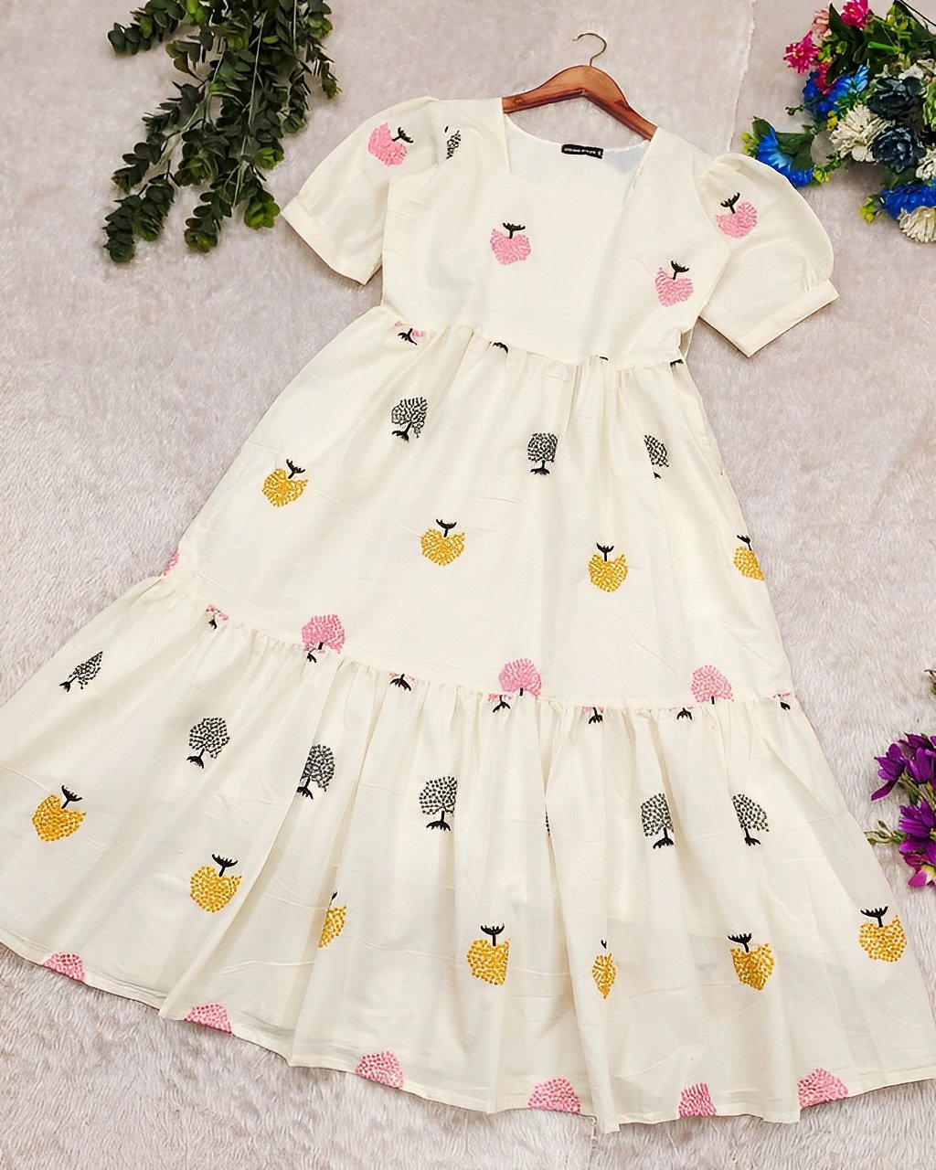 Pure Cotton Tree Embroidered Maxi