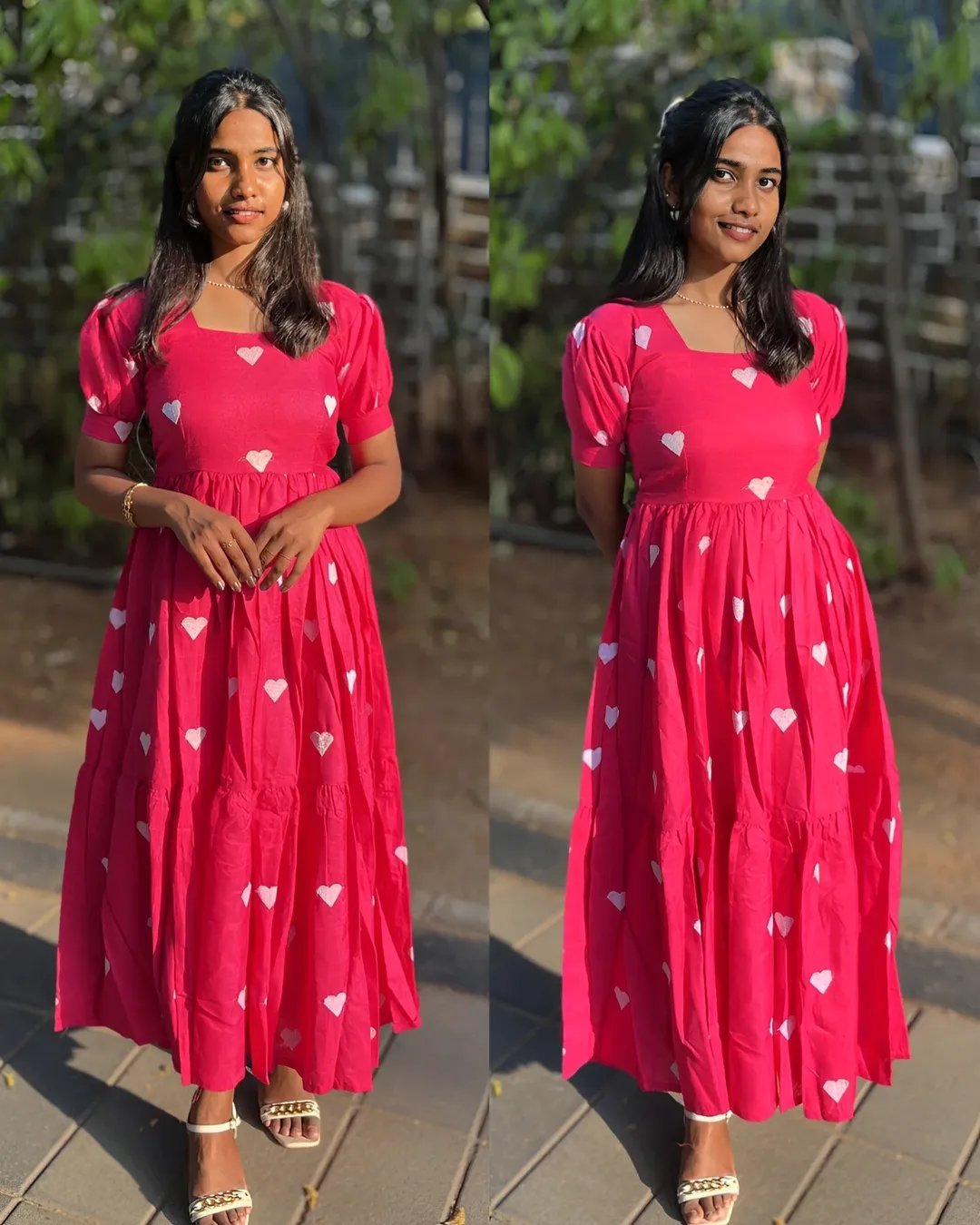 Pink Heart Embroidery Cotton Gown