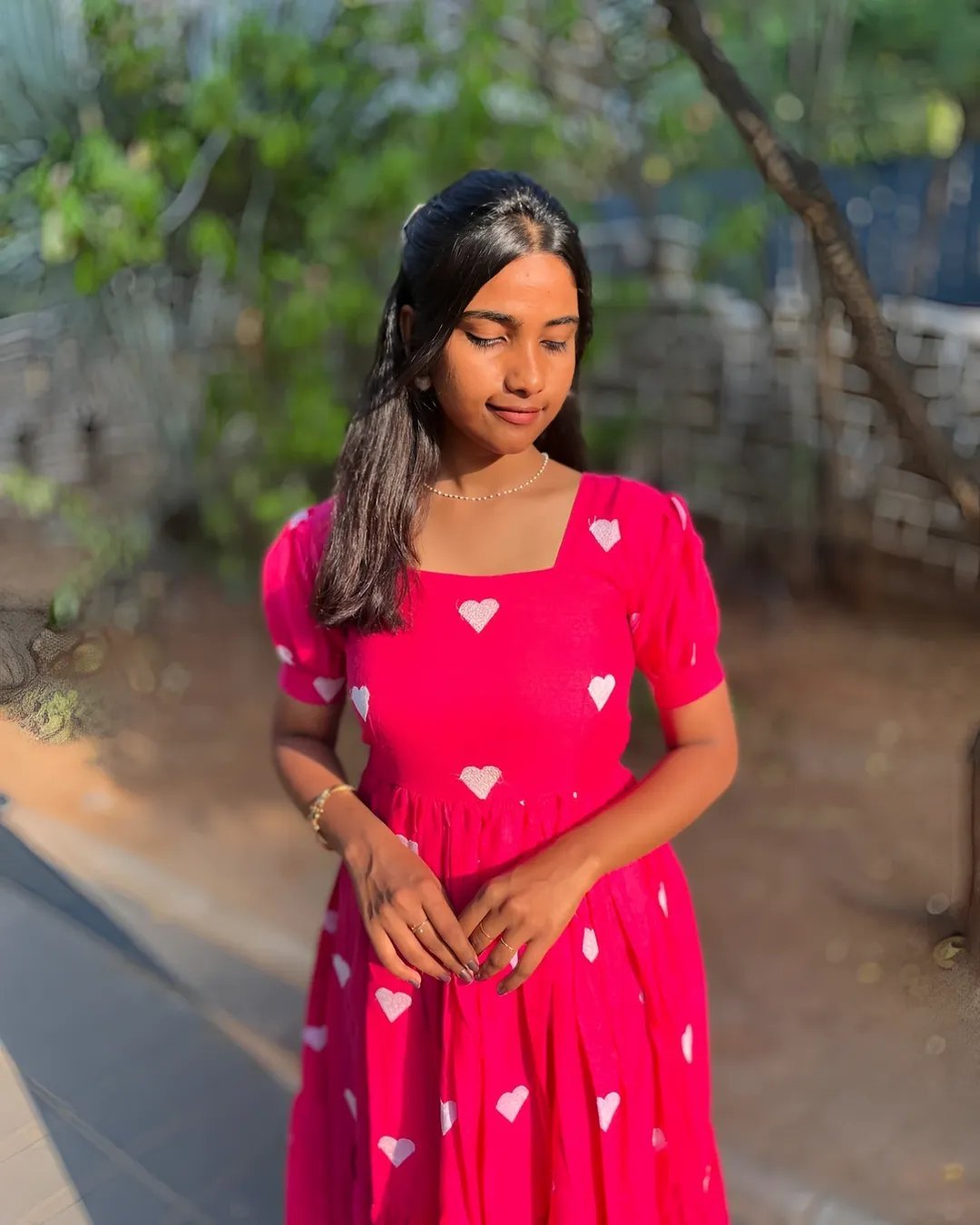 Pink Heart Embroidery Cotton Gown