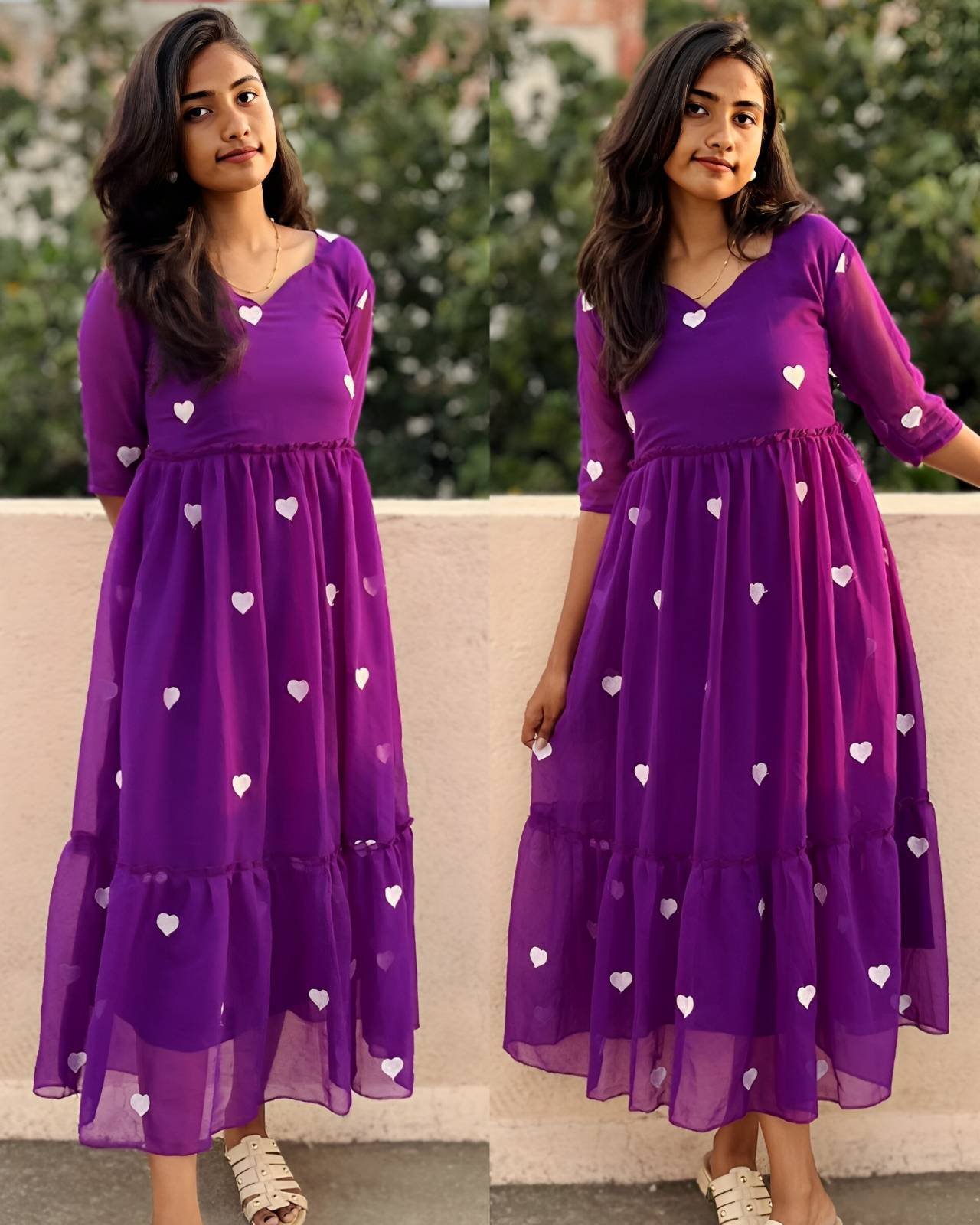 Georgette frock Gown with Hearts print