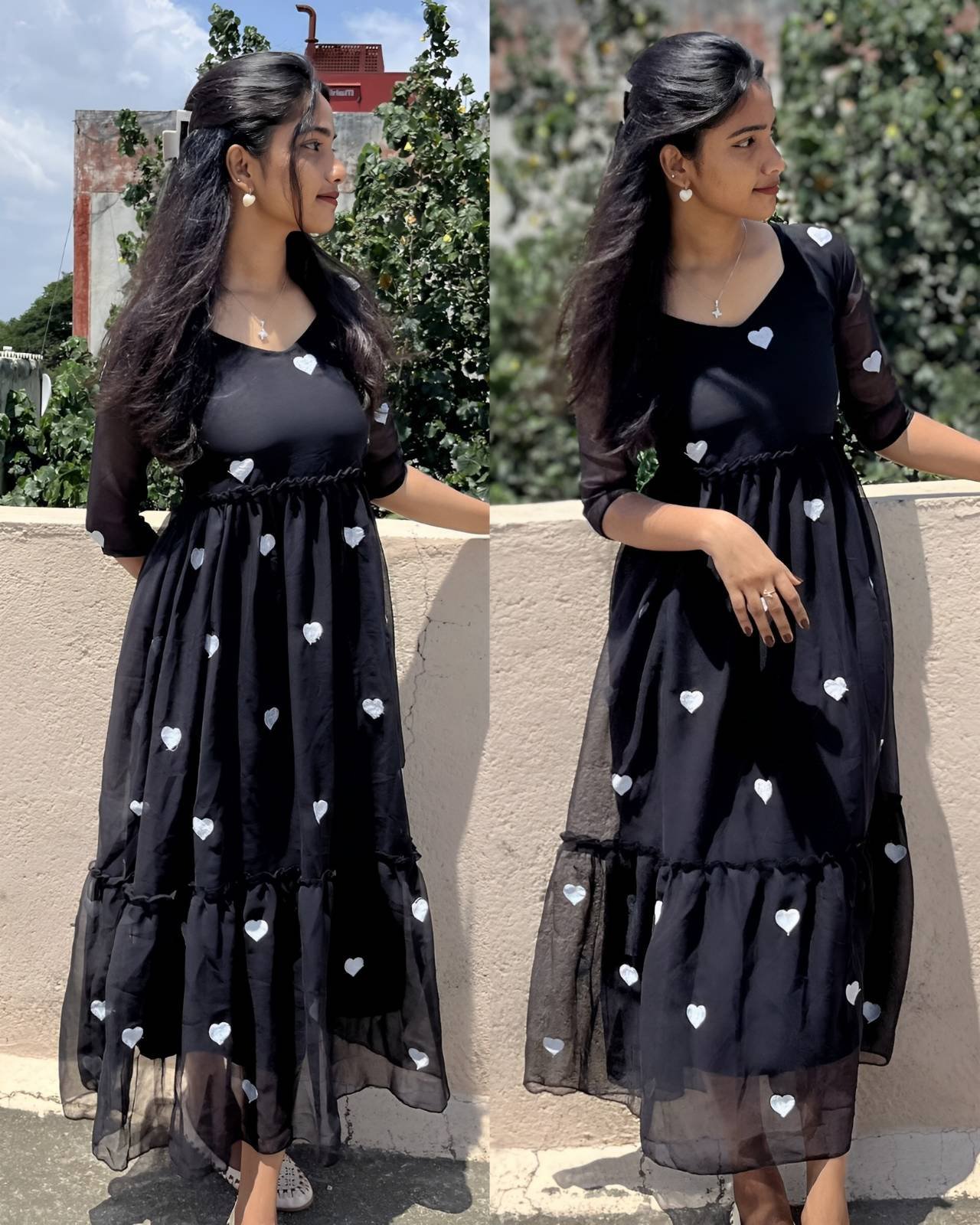 Georgette frock Gown with Hearts print