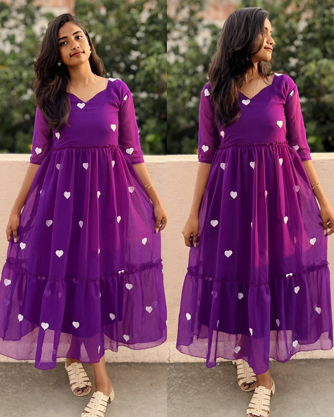 Georgette frock Gown with Hearts print