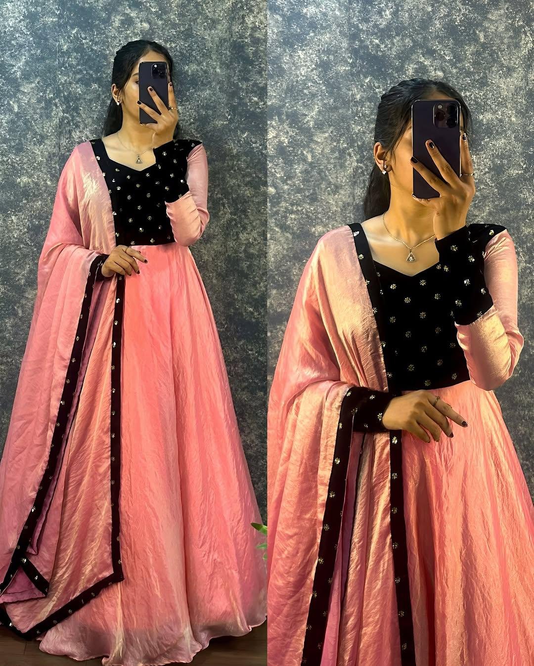 Velvet Charm  Anarkali gown with Dupatta Set