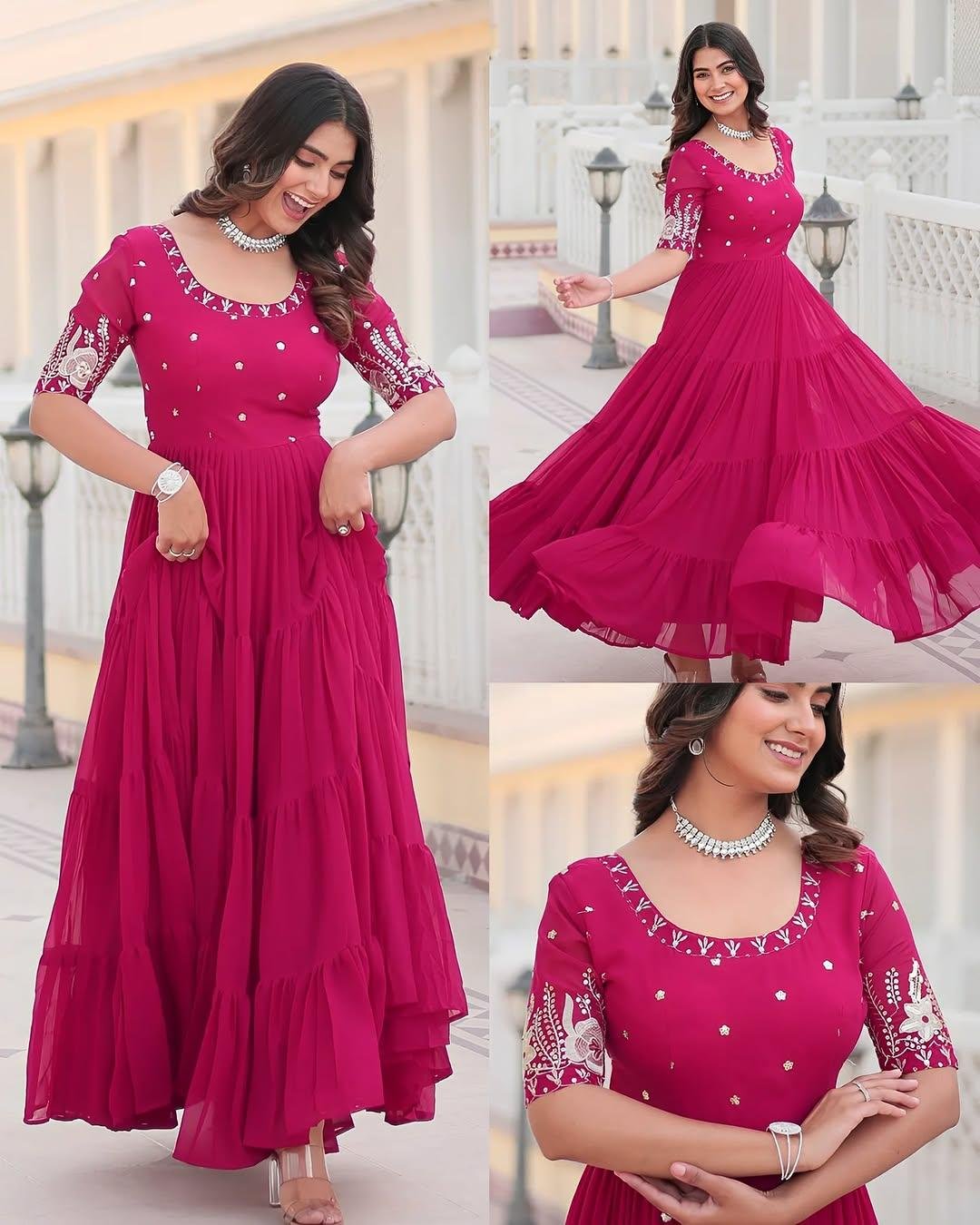 Elegant Georgette Embroidered Anarkali Gown