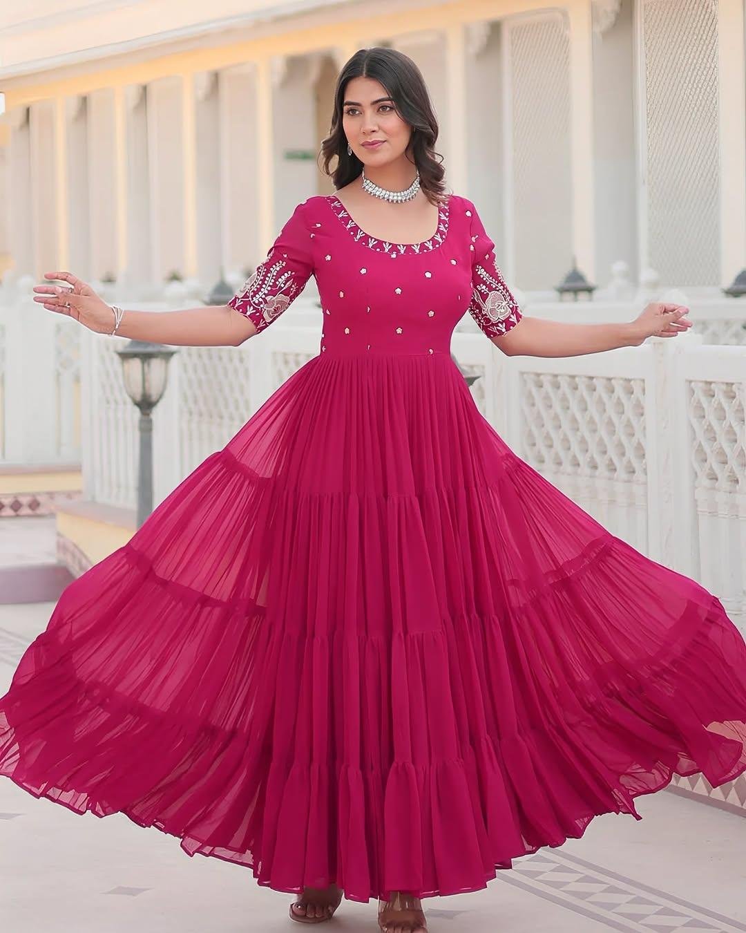 Elegant Georgette Embroidered Anarkali Gown