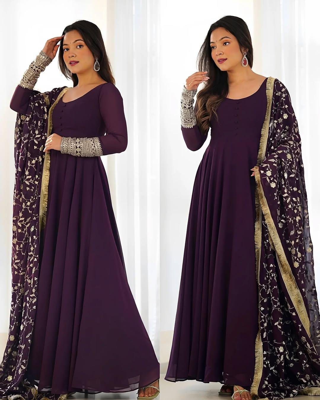 Elegant Regal Plum Embroidered Anarkali Set
