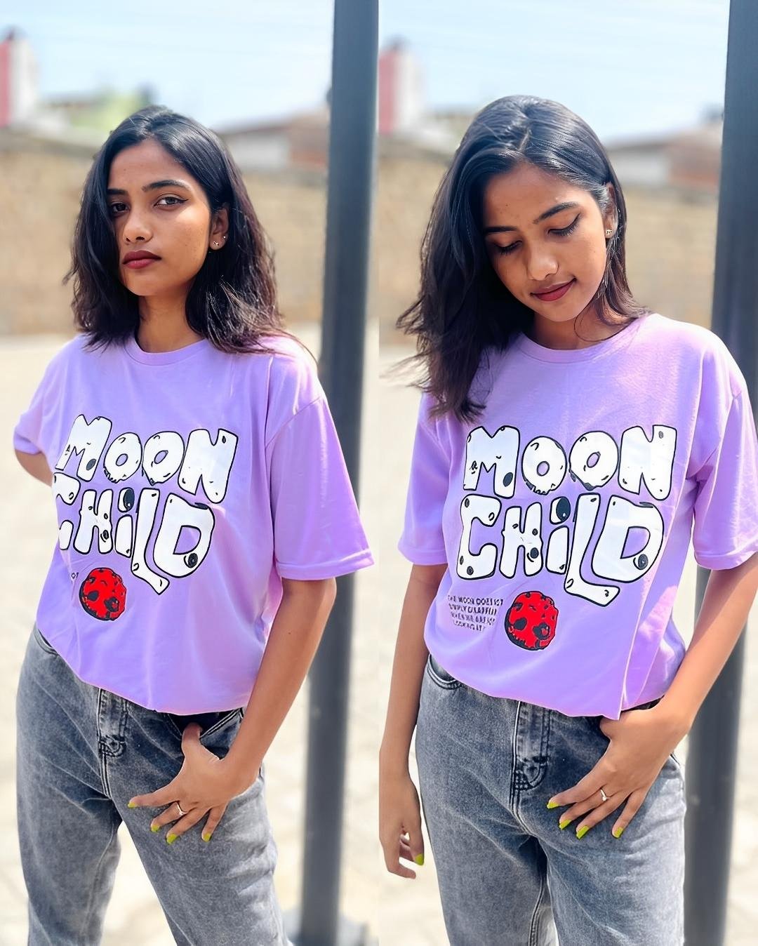 Women's Oversized Lavender 'Moon Child' Graphic T-Shirt