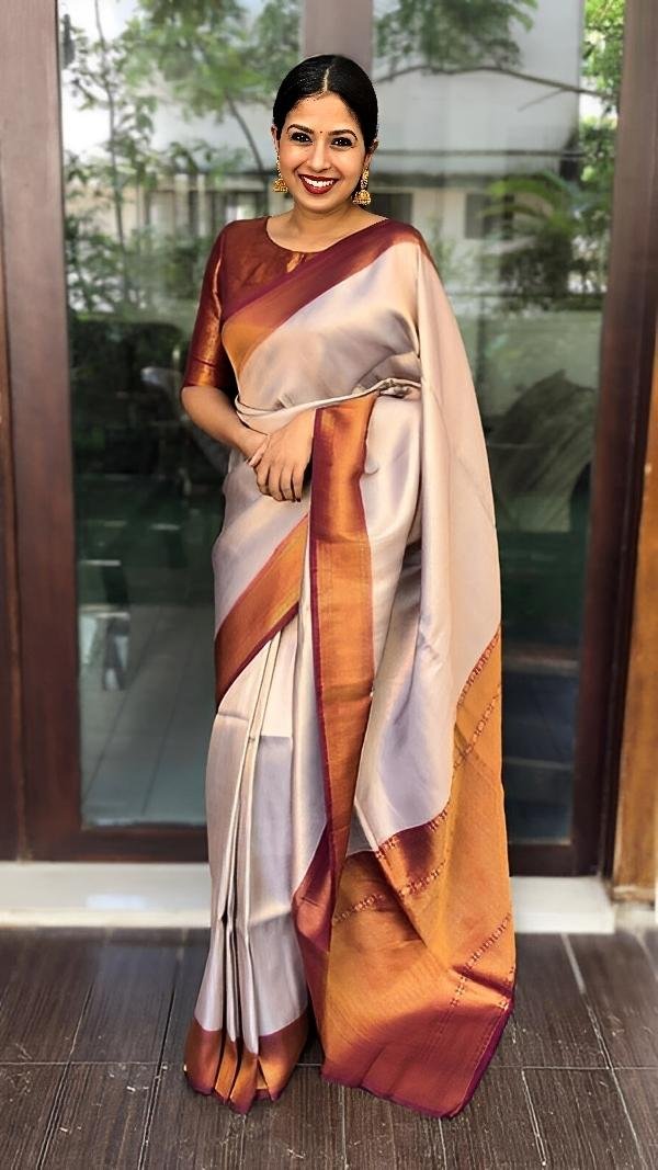 Classic Copper & Cream Kanchipuram Silk Saree – Grace in Every Drape
