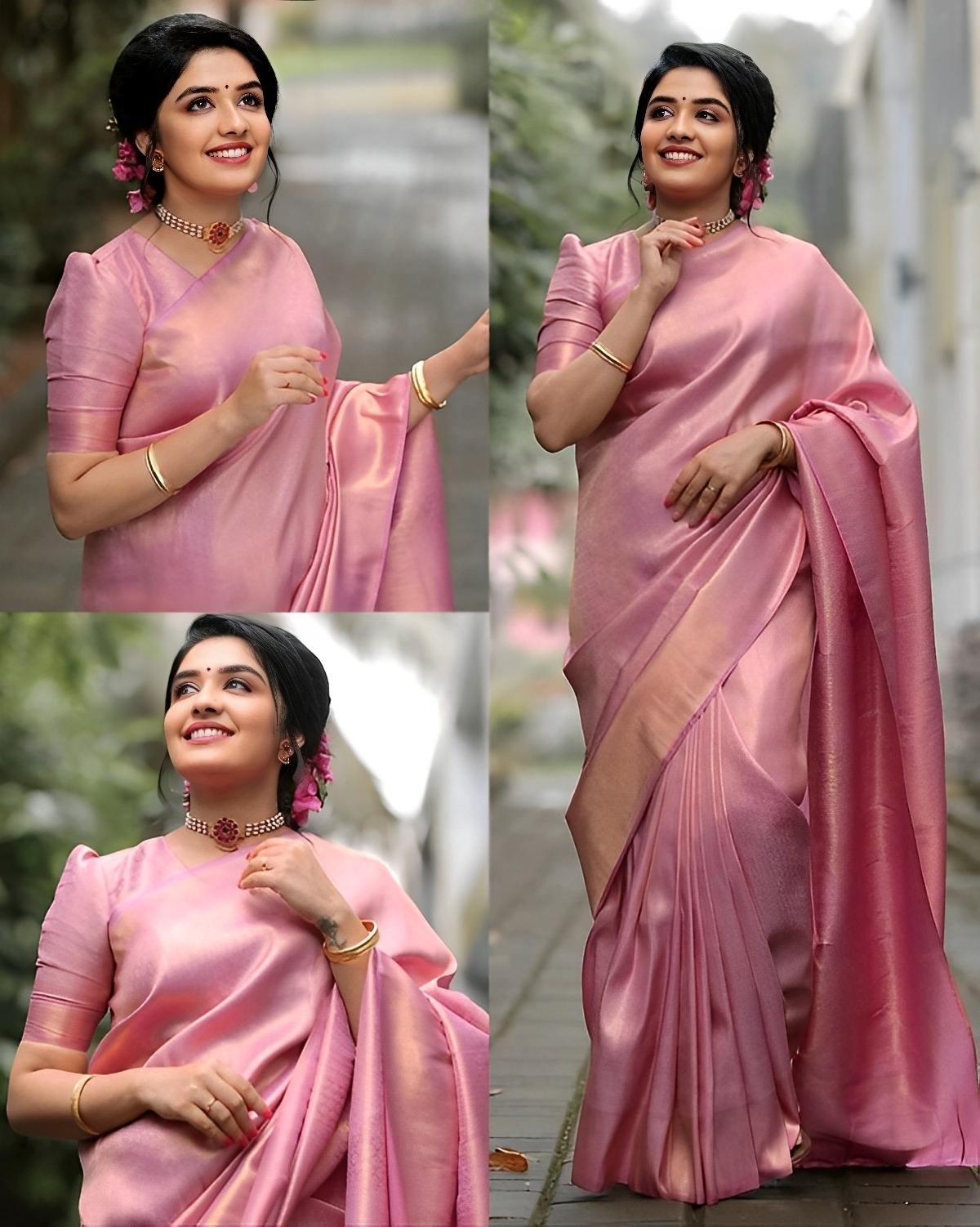 Blush Pink Satin Silk Saree – Soft Elegance & Timeless Charm