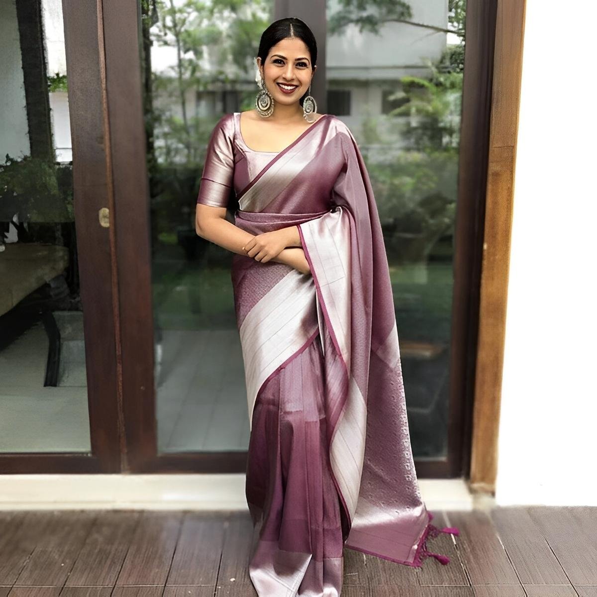 Lavender Silver Tissue Silk Saree – Subtle Elegance, Timeless Charm