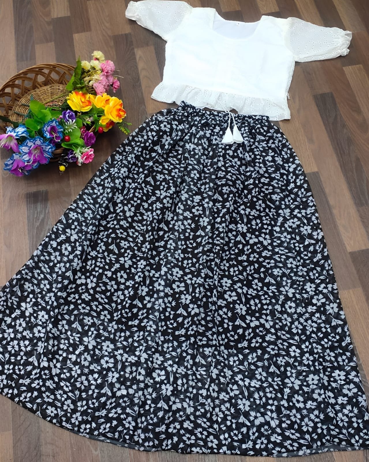 Women’s Floral Maxi Skirt with Eyelet Top