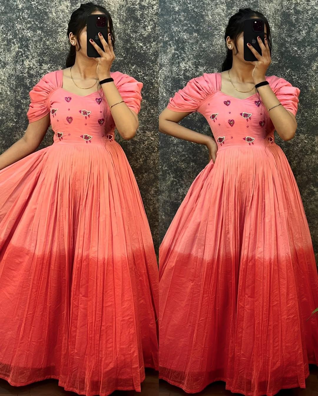 Pure  Mul Mul Cotton Gown with Original beads Work Cinderella Gown