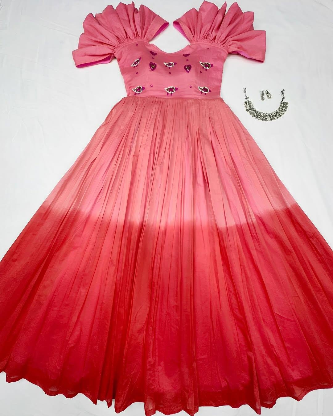 Pure  Mul Mul Cotton Gown with Original beads Work Cinderella Gown