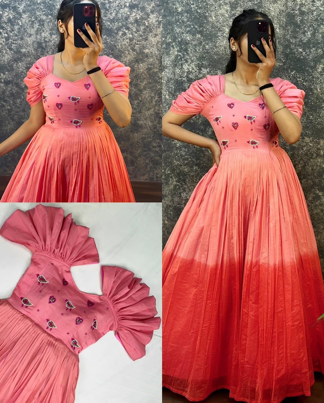 Pure  Mul Mul Cotton Gown with Original beads Work Cinderella Gown