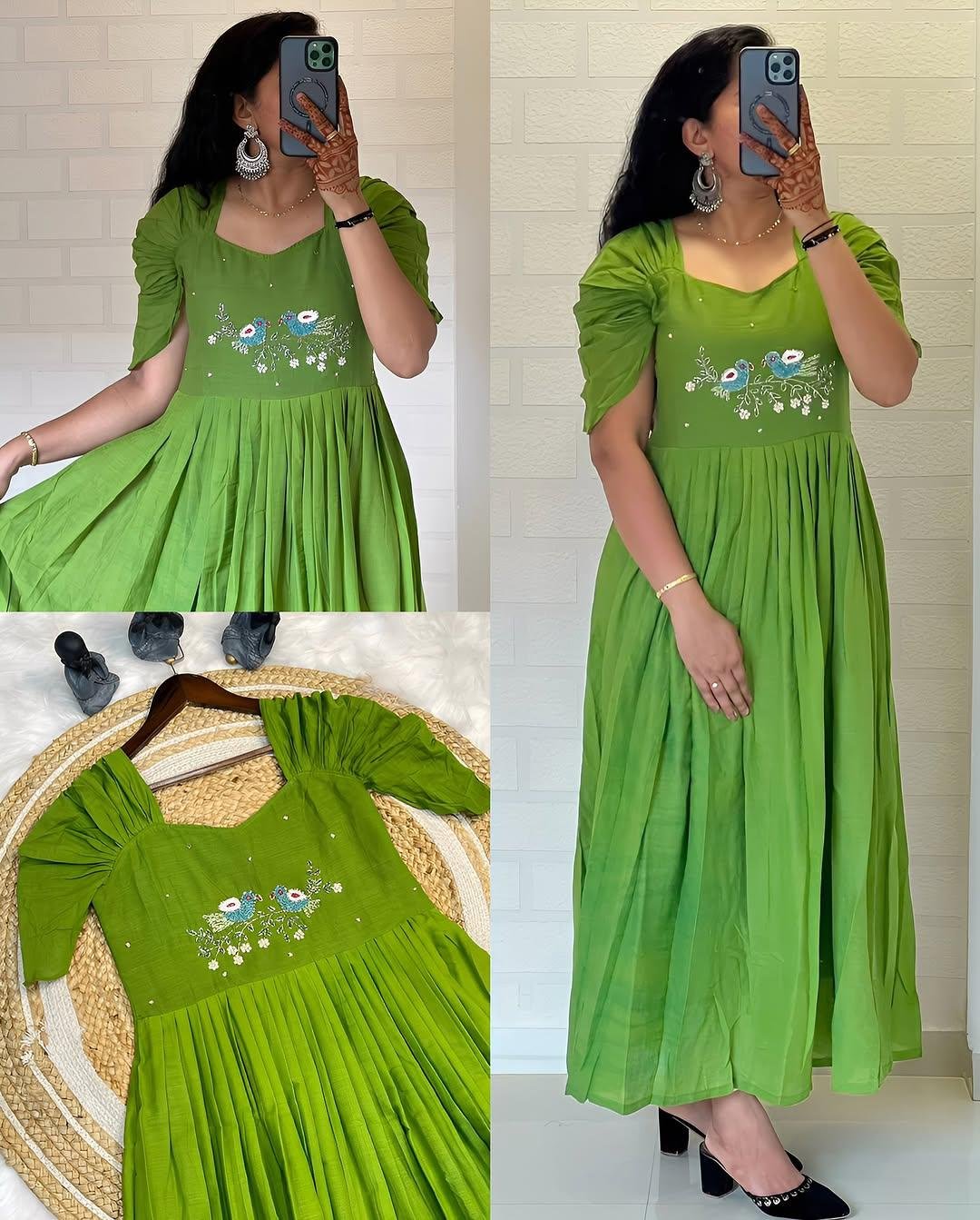 Beautiful Stylish Soft Kota Checks With Handwork Gown