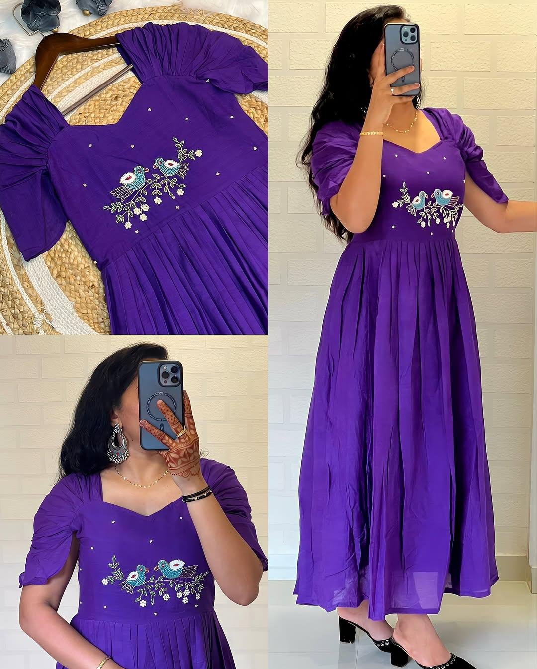 Beautiful Stylish Soft Kota Checks With Handwork Gown