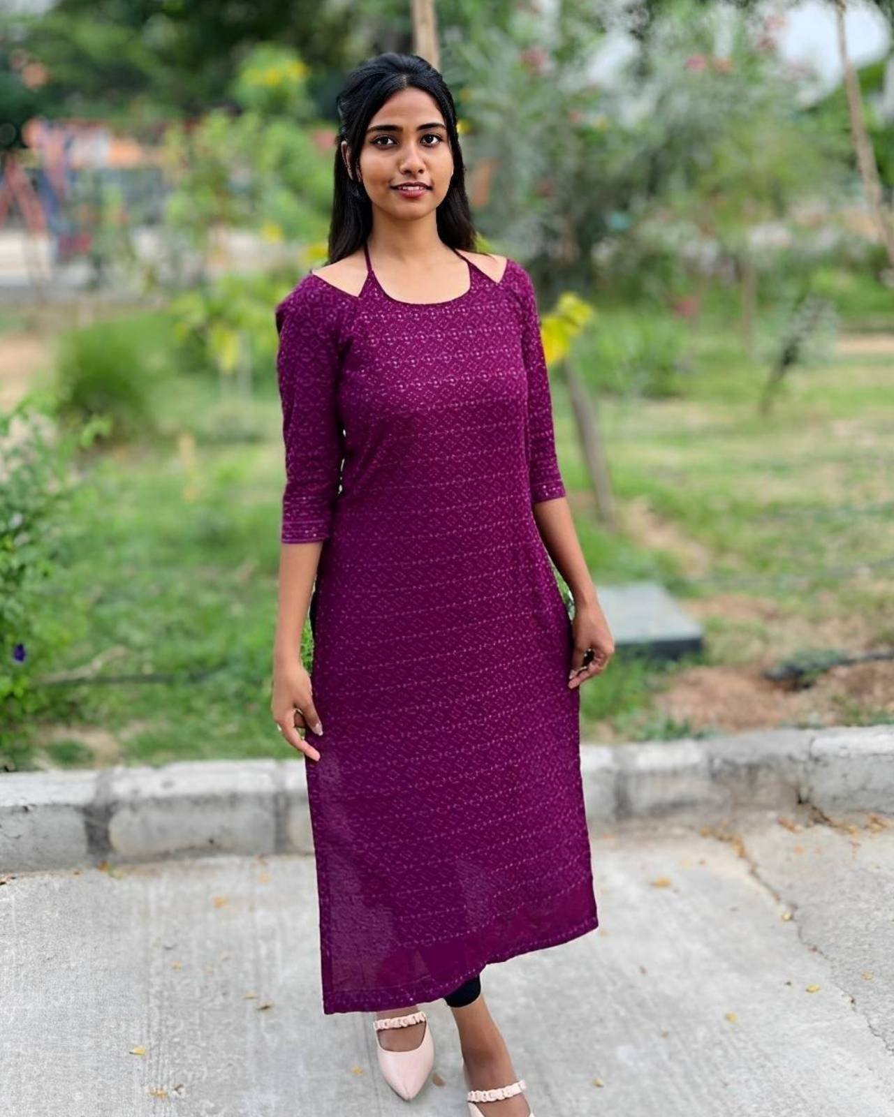 Trendy Solid Purple Kurti with Cold Shoulder Design