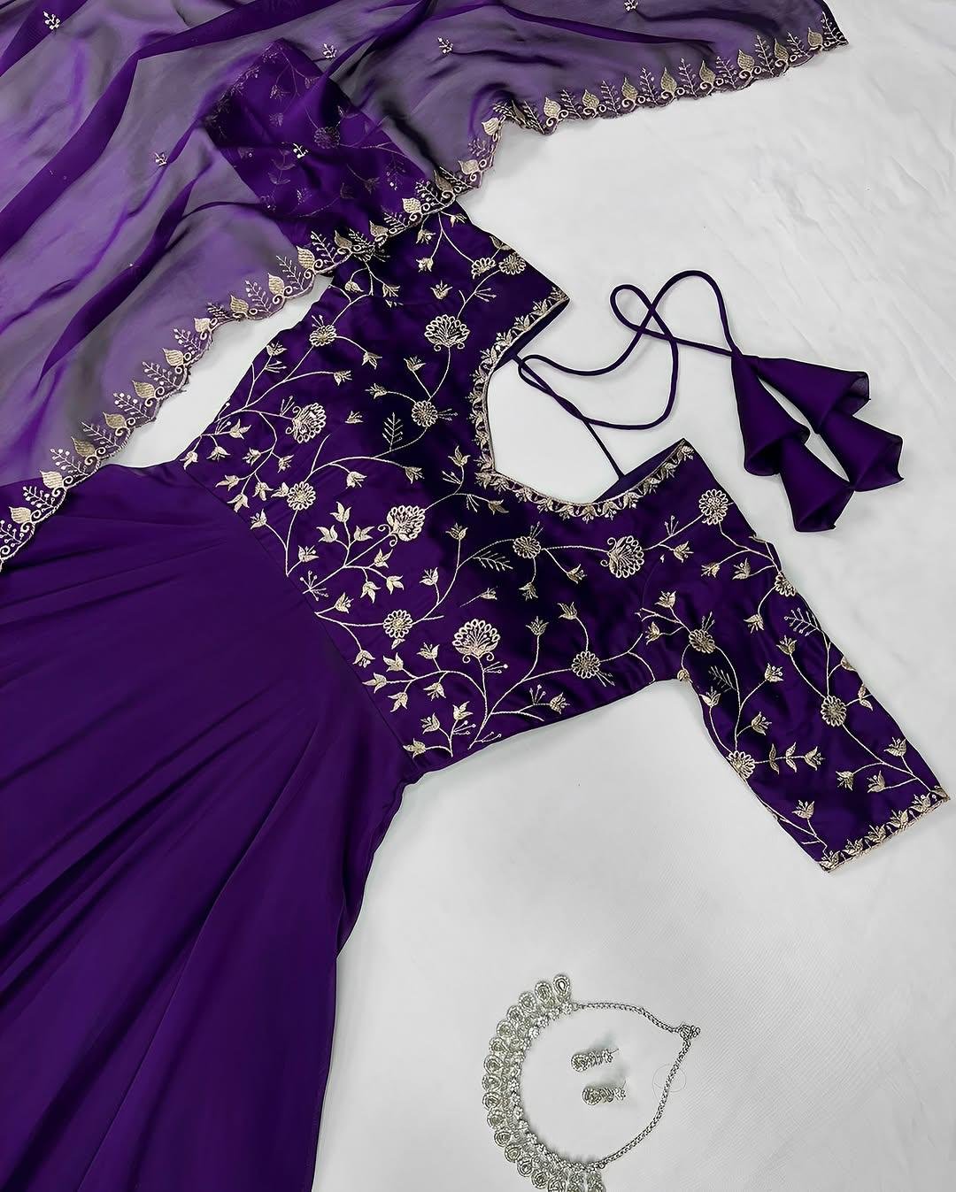 Designer Silk Embroidered Gown with Dupatta Set / Bestseller Festival Dress