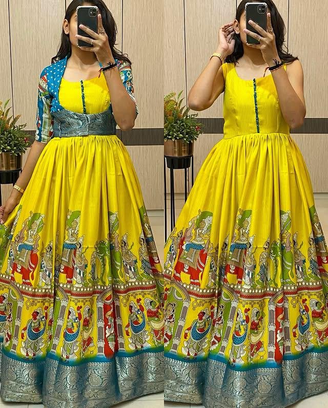 Designer Fully Stiched Kalamkari Anarkali Gown with Jacket