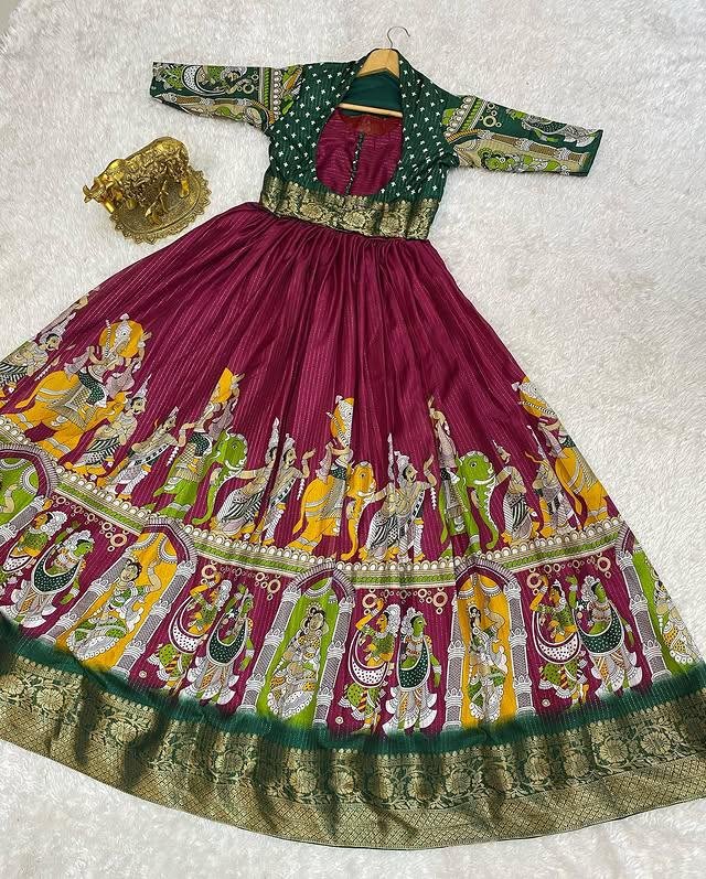 Designer Fully Stiched Kalamkari Anarkali Gown with Jacket