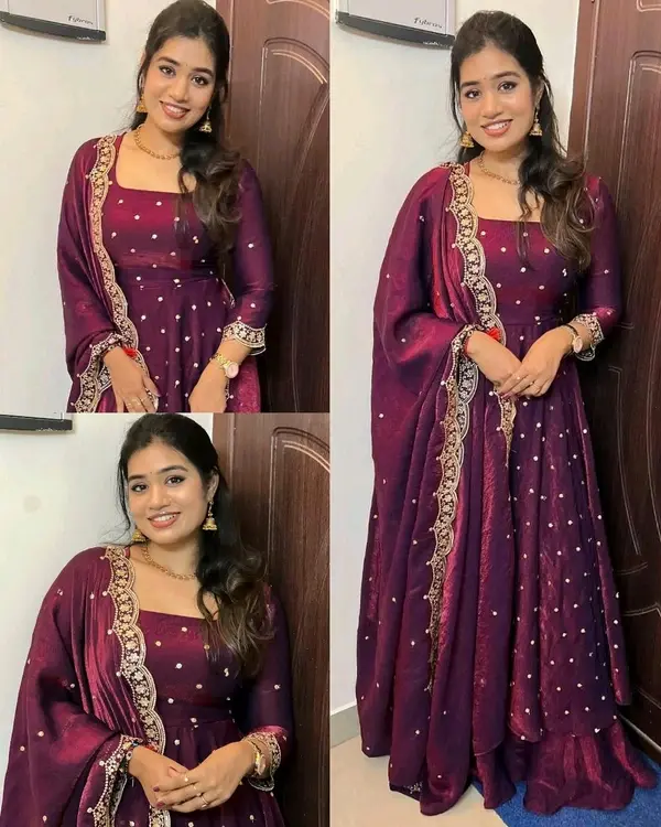 Designer Space Silk Embroidered Gown With Dupatta