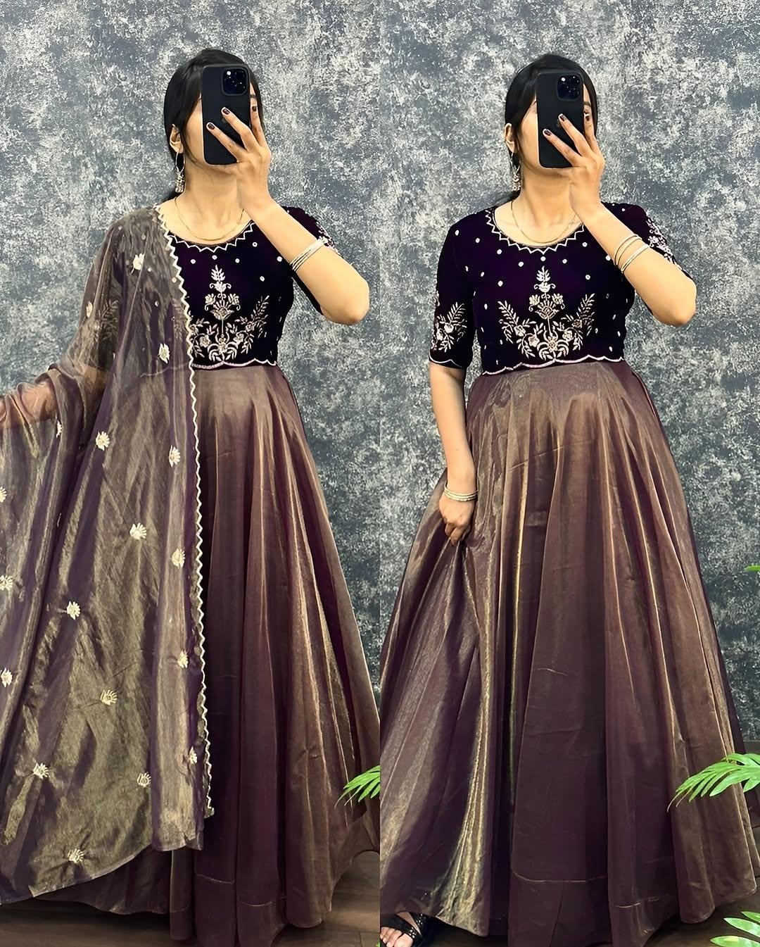 Festival New Embroidered Gown With Dupatta