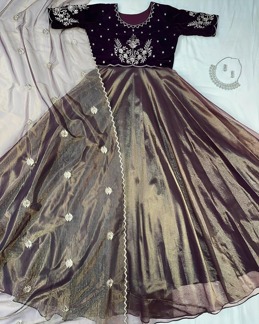 Festival New Embroidered Gown With Dupatta