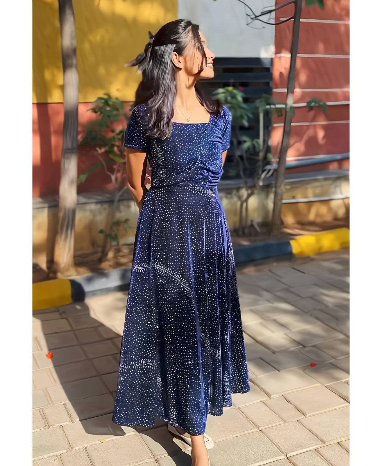 Velvet Diamond Heavy Sequins Work Gown-TARA