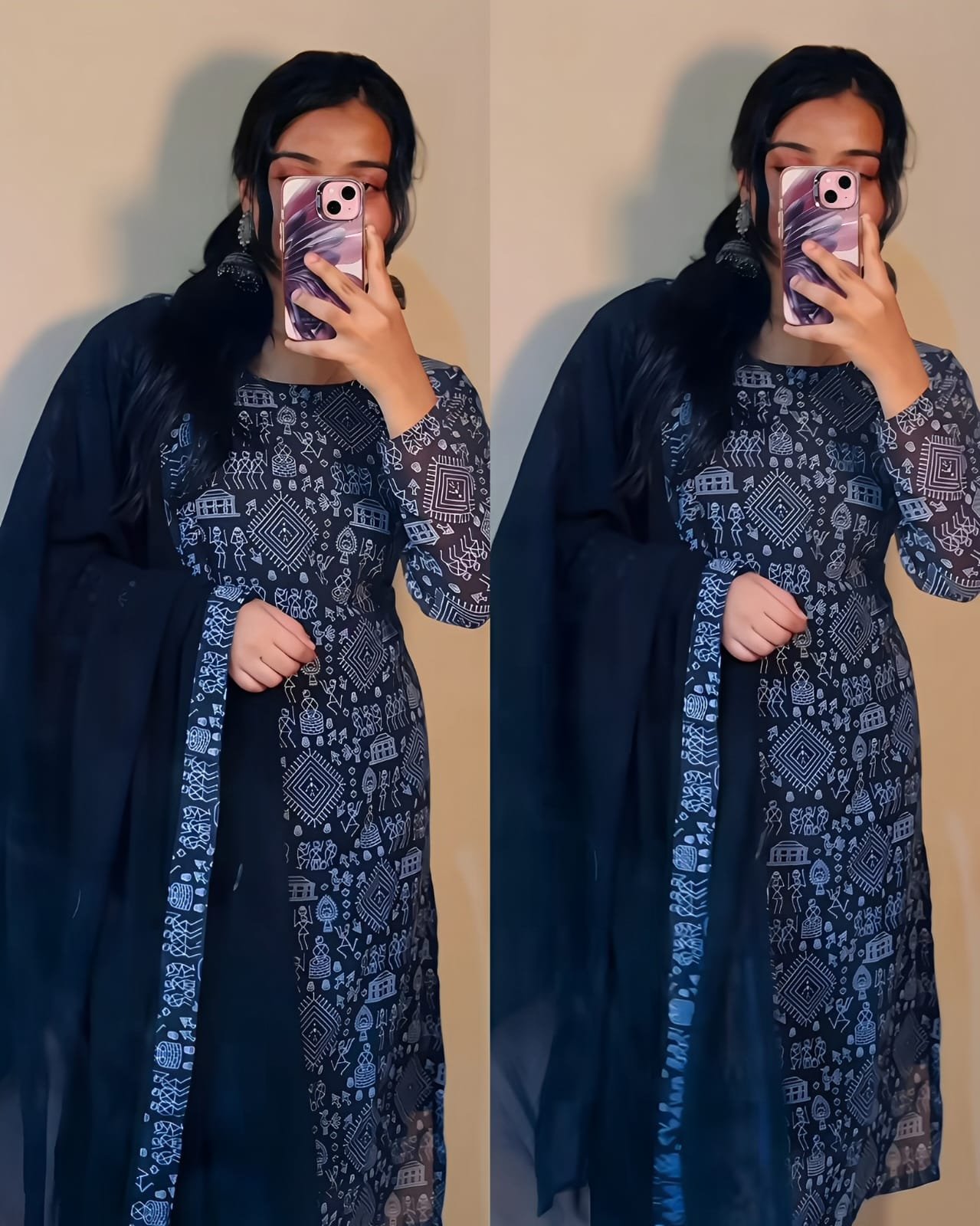 Fancy Georgette Village Printed Kurtas With Dupatta For Women