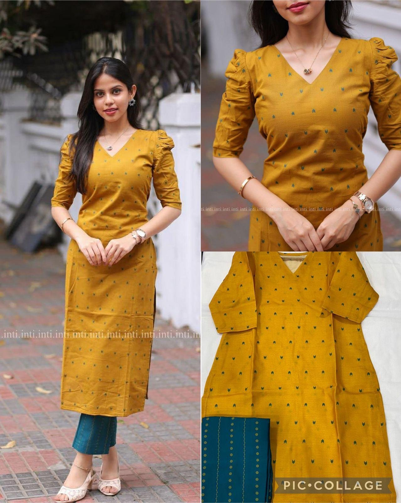 Mustard Yellow Printed Kurti with Pant Set
