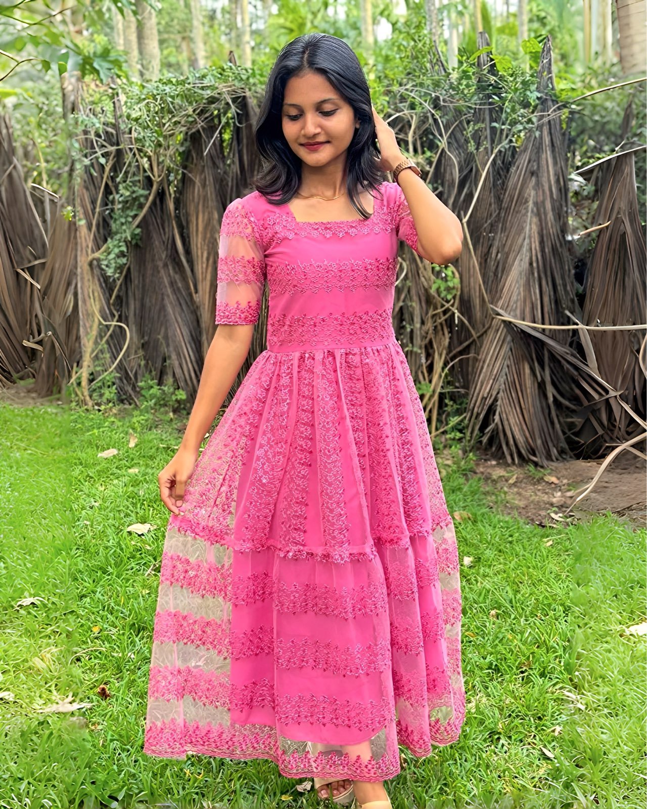 Pearl Princess Embroidered Midi Dress