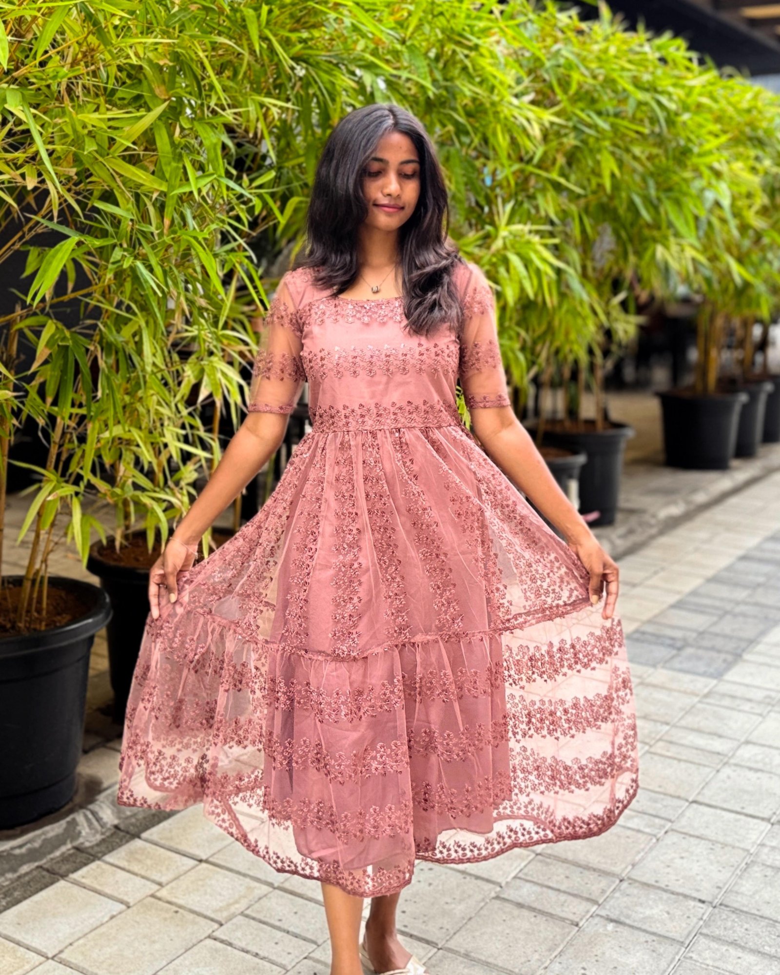 Pearl Princess Embroidered Midi Dress