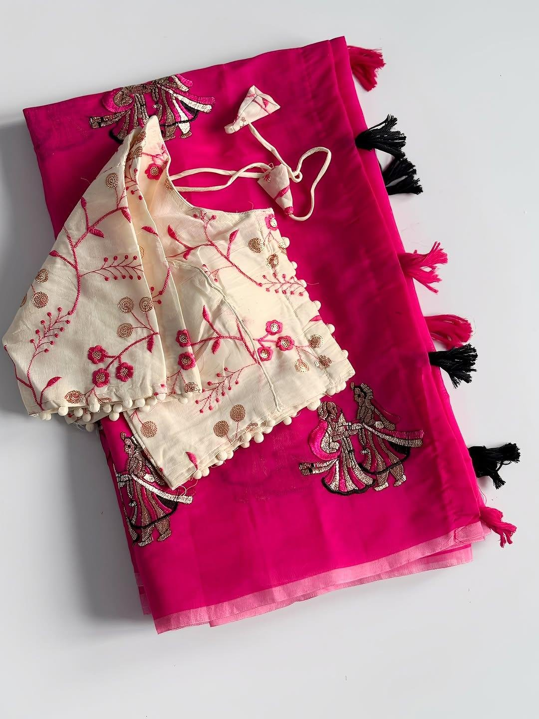 Premium Chanderi Saree WIth Stiched Blouse
