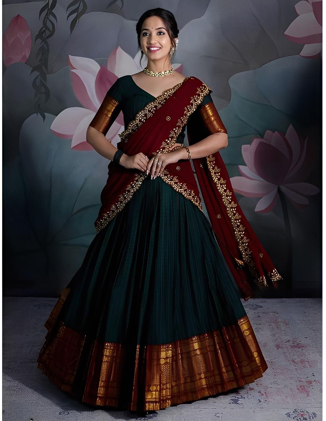 South Indian Traditional Silk Half Saree For Women