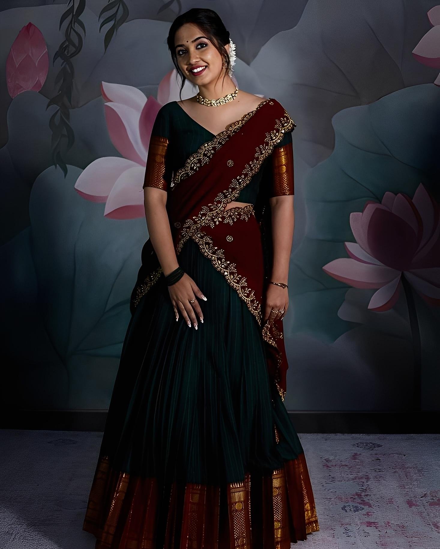 South Indian Traditional Silk Half Saree For Women