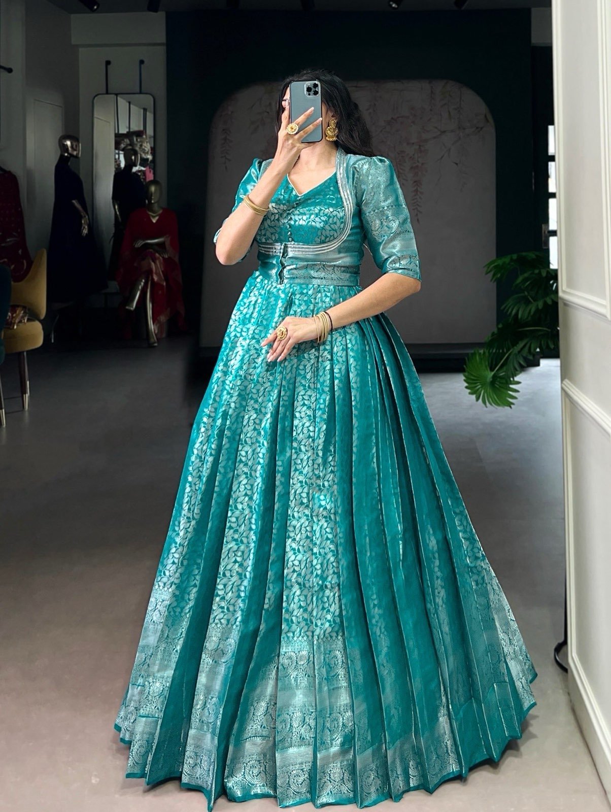 ✨ Designer Kanjivaram Gown with Koti – By Stylytic