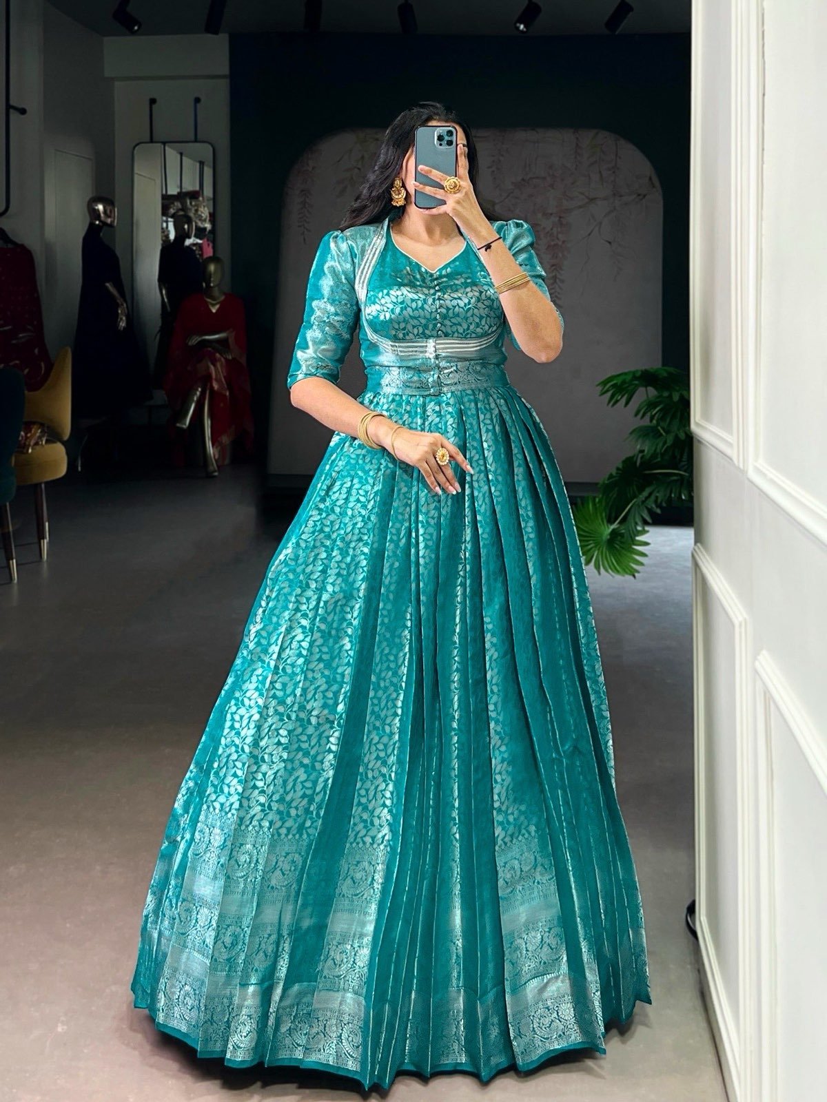 ✨ Designer Kanjivaram Gown with Koti – By Stylytic