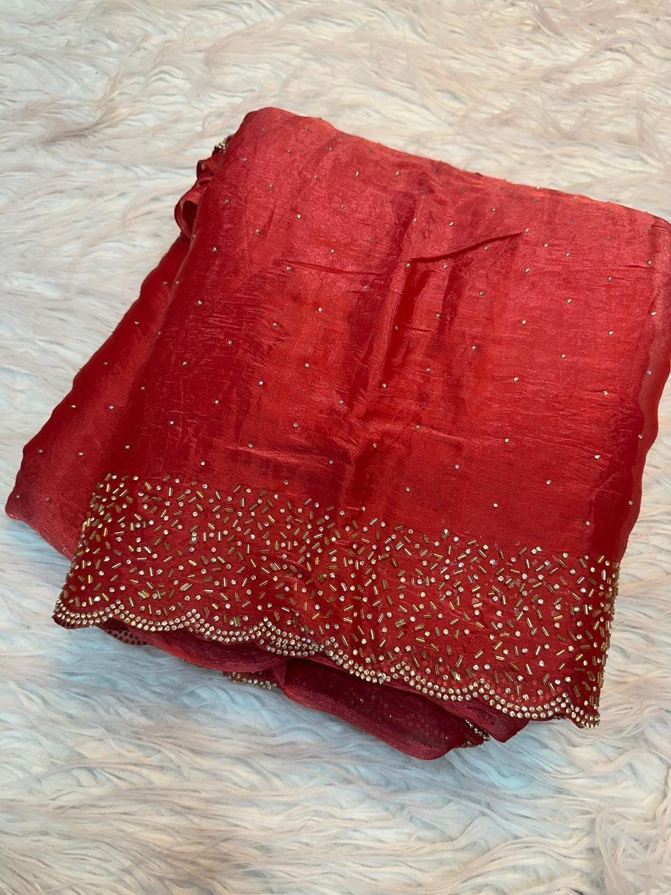 ✨ Elegant Space Silk Saree with Jarkhan Work – By Stylytic