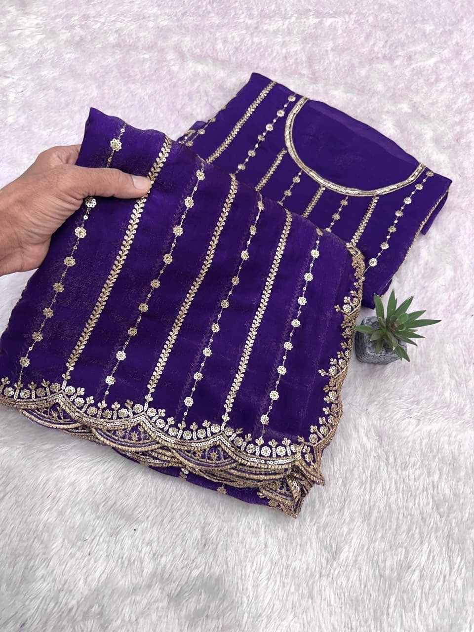 💫 Fendy Satin Dual Shade Saree with Multi-Sequence Embroidery – By Stylytic