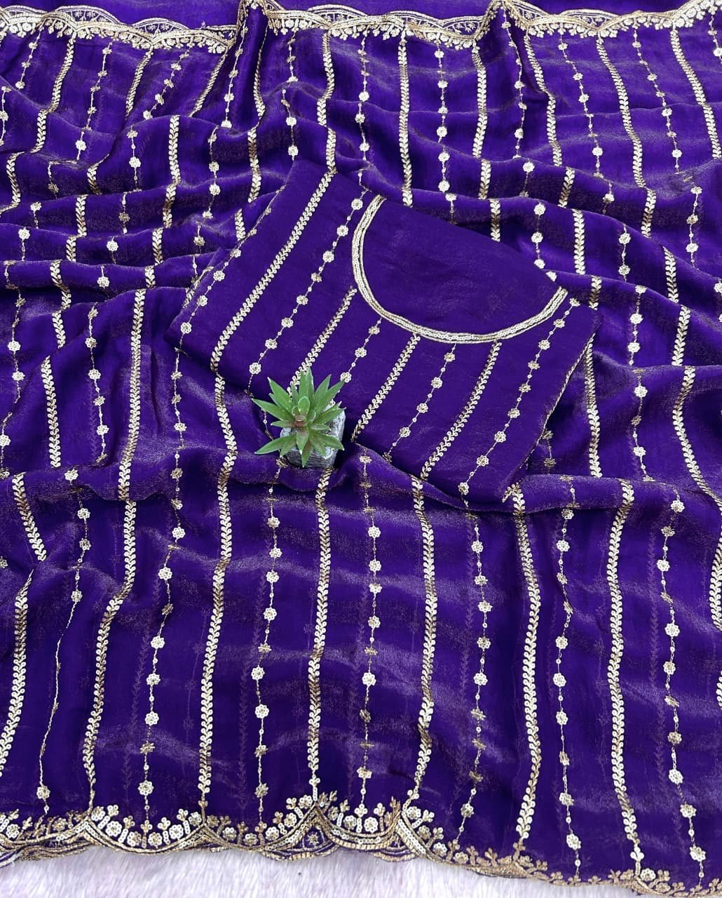 💫 Fendy Satin Dual Shade Saree with Multi-Sequence Embroidery – By Stylytic