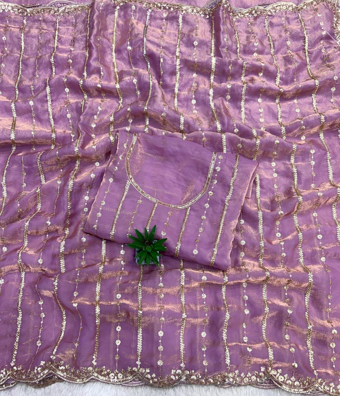 💫 Fendy Satin Dual Shade Saree with Multi-Sequence Embroidery – By Stylytic