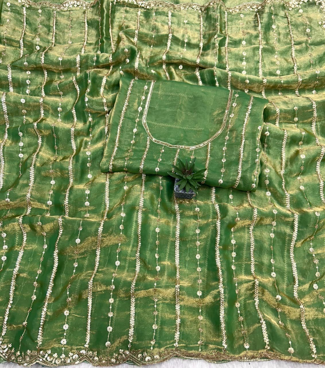 💫 Fendy Satin Dual Shade Saree with Multi-Sequence Embroidery – By Stylytic