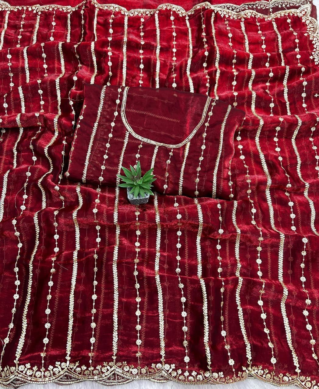 💫 Fendy Satin Dual Shade Saree with Multi-Sequence Embroidery – By Stylytic