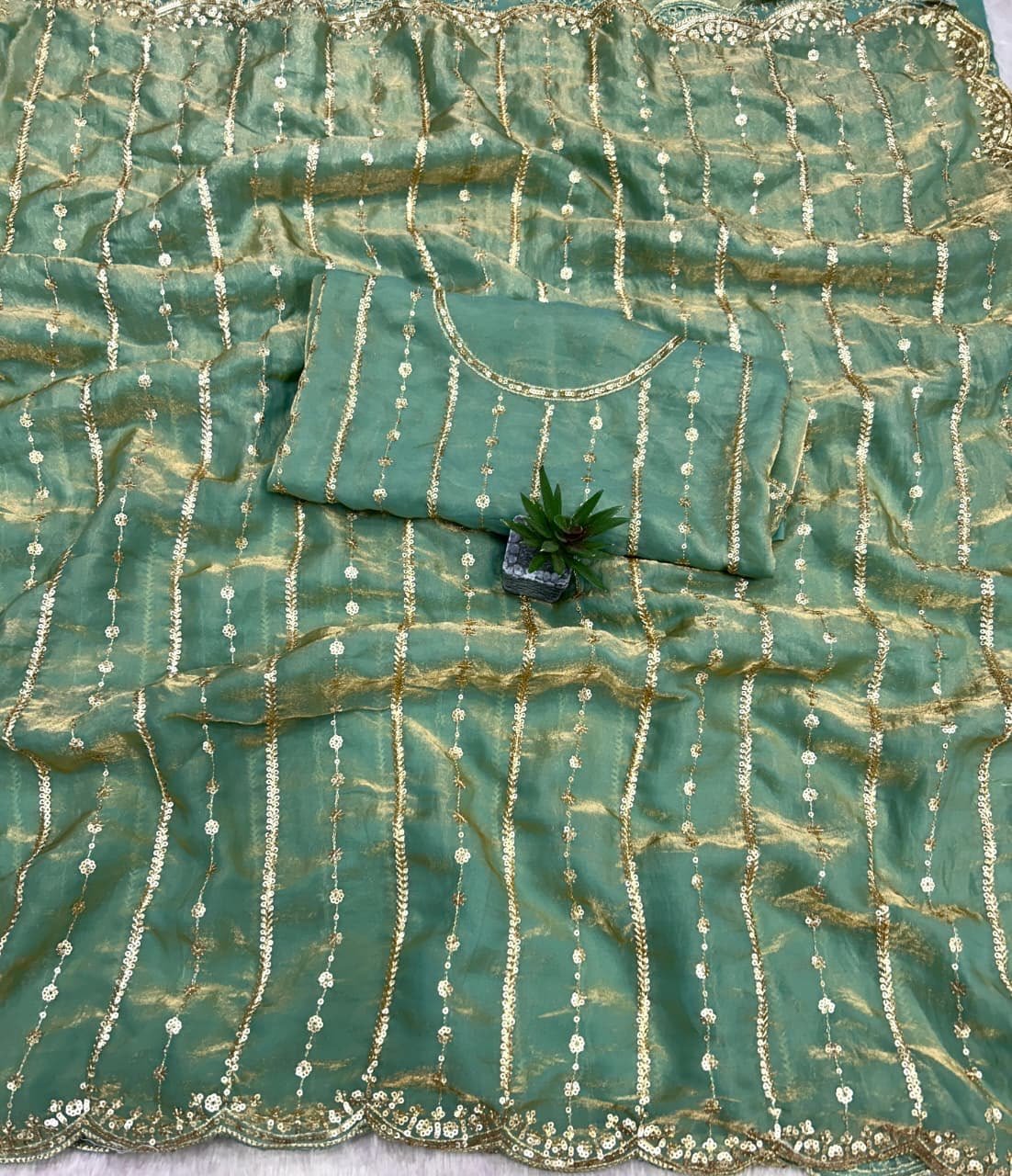 💫 Fendy Satin Dual Shade Saree with Multi-Sequence Embroidery – By Stylytic