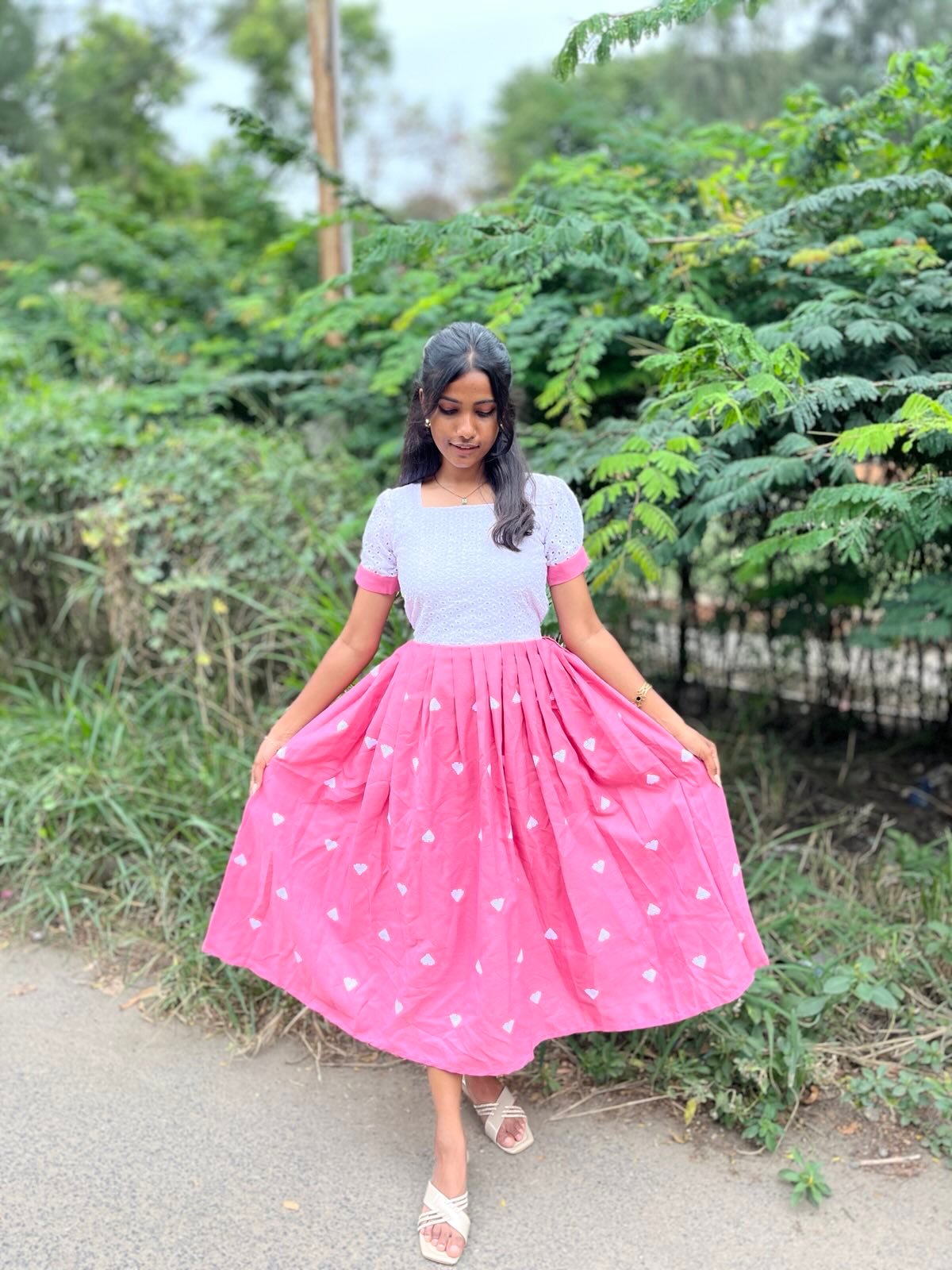 Charming Heart Pattern Midi Dress