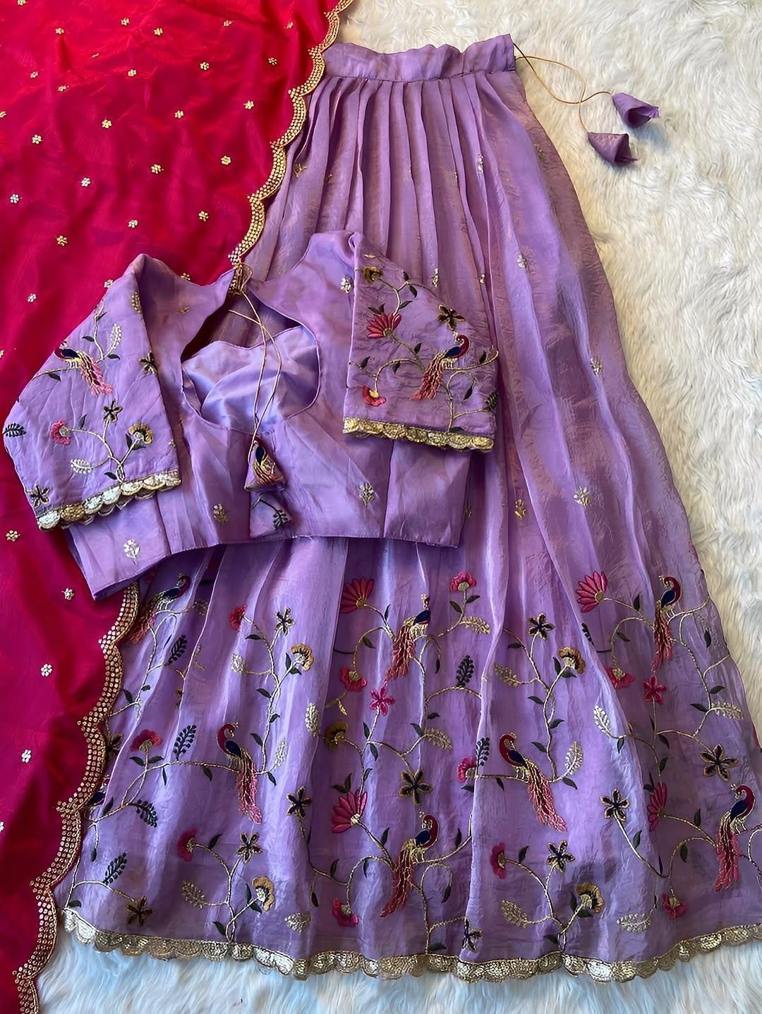 Peacock Petals Fully Embroidered Lehenga Collection(Stitched)