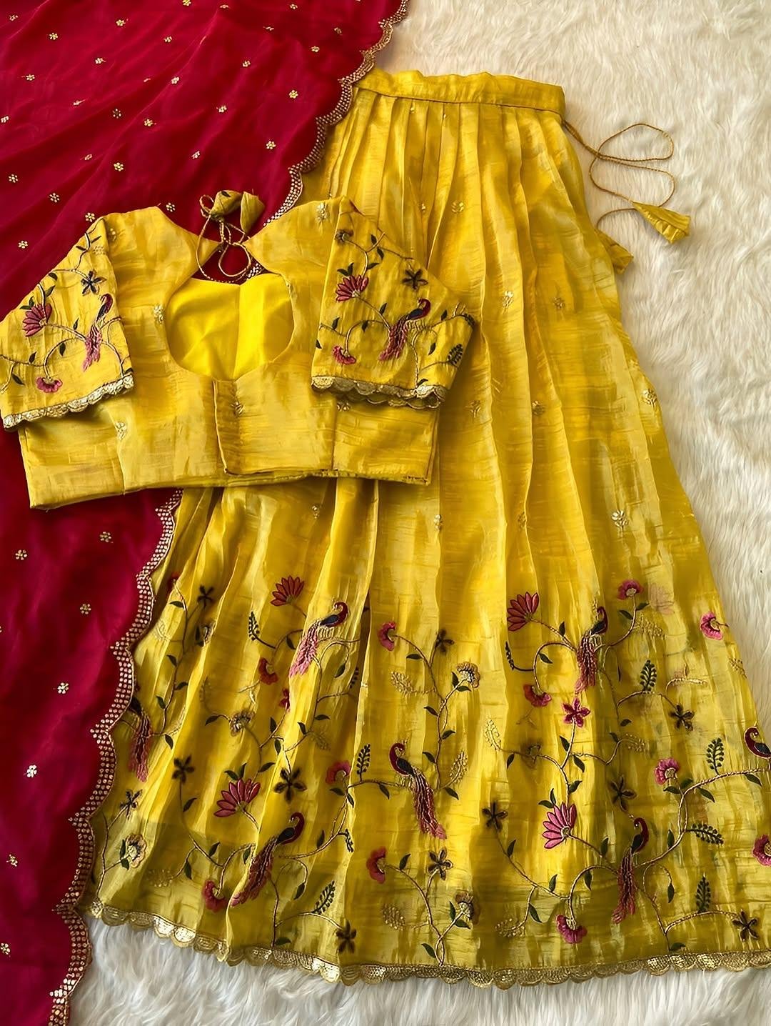 Peacock Petals Fully Embroidered Lehenga Collection(Stitched)