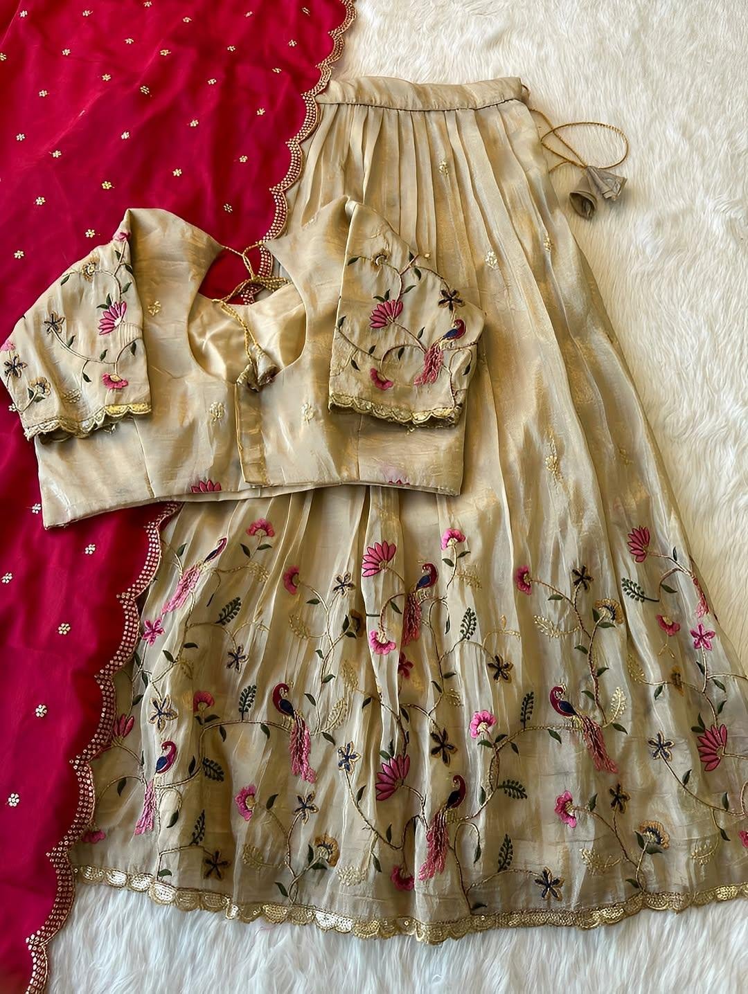 Peacock Petals Fully Embroidered Lehenga Collection(Stitched)